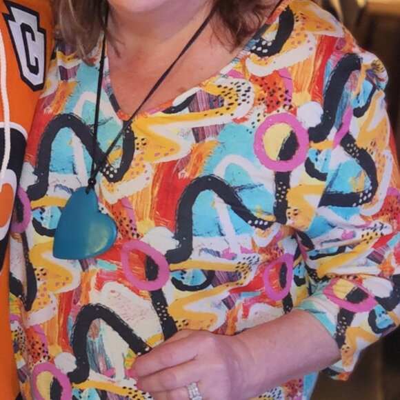 Kozan colorful v-neck long sleeve top, 2x - Picture 1 of 9